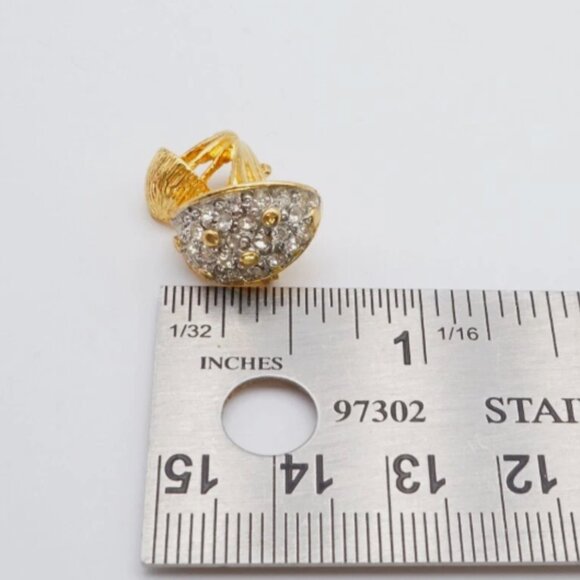 Vintage Mushroom Brooch Pin w/Sparkling Pavé Rhinestone Dome Gold & Silver Tone - Picture 4 of 6